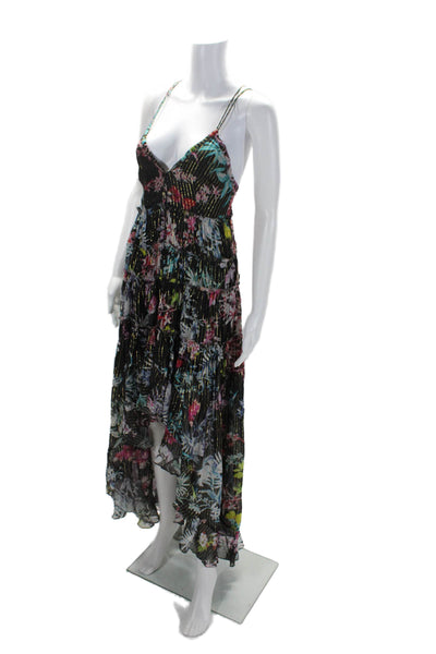 Rococo Sand Womens Spaghetti Strap Floral Print Long Dress Black XS