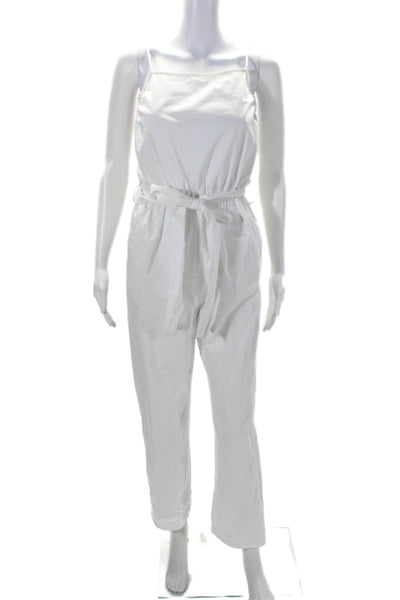 Zara Womens Spaghetti Strap Waist Tie Tapered Leg Jumpsuit White Size XS