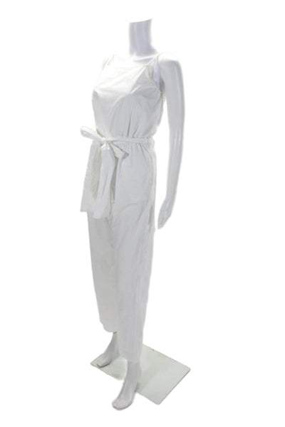 Zara Womens Spaghetti Strap Waist Tie Tapered Leg Jumpsuit White Size XS