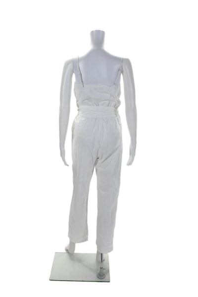 Zara Womens Spaghetti Strap Waist Tie Tapered Leg Jumpsuit White Size XS