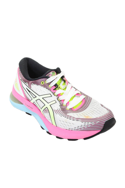 Asics Womens Low Top Lace Up Running Sneakers White Pink Size 7 US