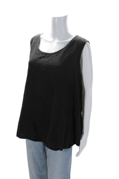 Flax Womens Linen Solid Black Scoop Neck Sleeveless Tank Top Size L