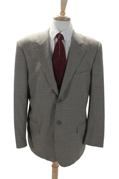 Baroni Mens Wool Brown Houndstooth Two Button Long Sleeve Blazer Size 44R