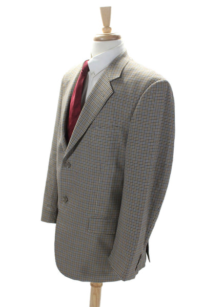 Baroni Mens Wool Brown Houndstooth Two Button Long Sleeve Blazer Size 44R