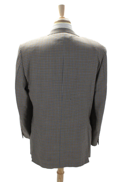 Baroni Mens Wool Brown Houndstooth Two Button Long Sleeve Blazer Size 44R