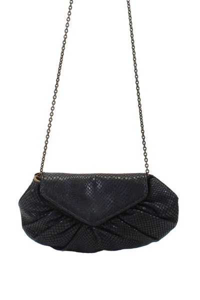 Lauren Merkin Womens Black Textured Flap Clutch Shoulder Bag Handbag