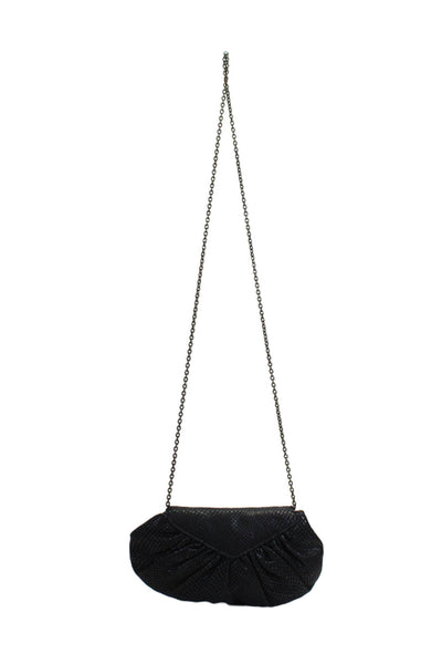 Lauren Merkin Womens Black Textured Flap Clutch Shoulder Bag Handbag