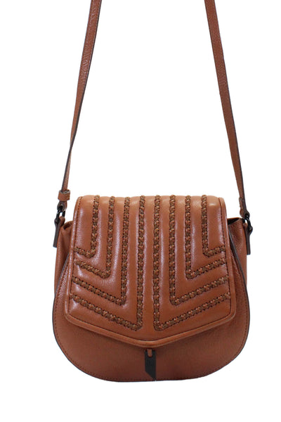 Foley + Corinna Womens Brown Braided Detail Flap Crossbody Bag Handbag