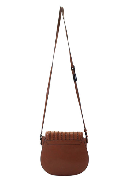 Foley + Corinna Womens Brown Braided Detail Flap Crossbody Bag Handbag