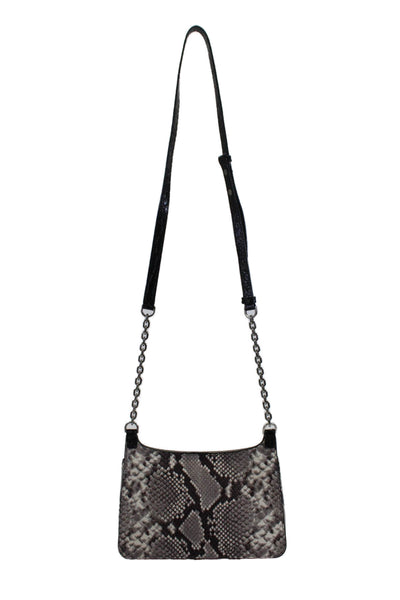 Michael Kors Womens Black Brown Snakeskin Embossed Flap Crossbody Bag Handbag