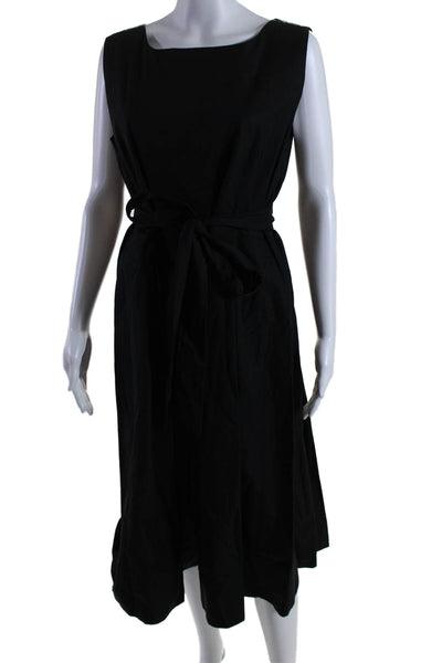 Les Copains Women's Round Neck Sleeveless Pleated Flare Midi Dress Black Size 48