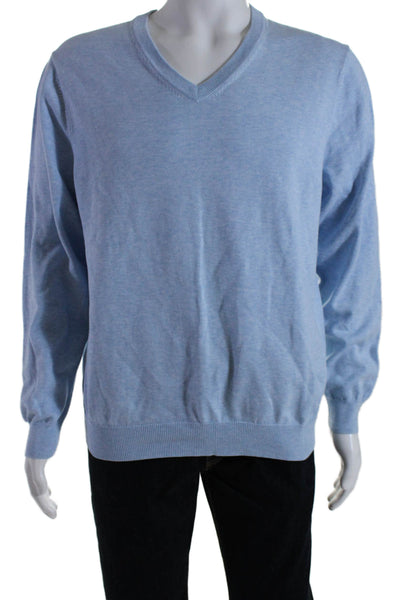 346 Brooks Brothers Mens V-Neck Long Sleeves Cotton Pullover Sweater Blue Size L