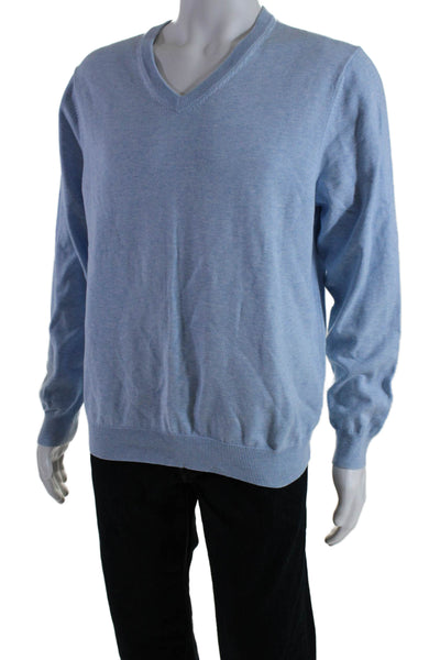 346 Brooks Brothers Mens V-Neck Long Sleeves Cotton Pullover Sweater Blue Size L