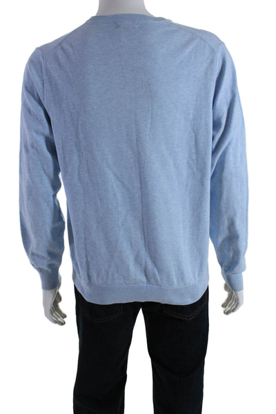 346 Brooks Brothers Mens V-Neck Long Sleeves Cotton Pullover Sweater Blue Size L