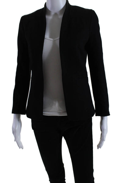 J Crew Womens Solid Black Open Front Faux Pockets Long Sleeve Blazer Size 0