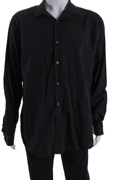 Theory Mens Striped Button Down Lyle Dress Shirt Black Red Size Extra Extra Larg