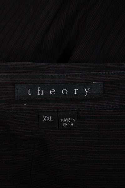 Theory Mens Striped Button Down Lyle Dress Shirt Black Red Size Extra Extra Larg