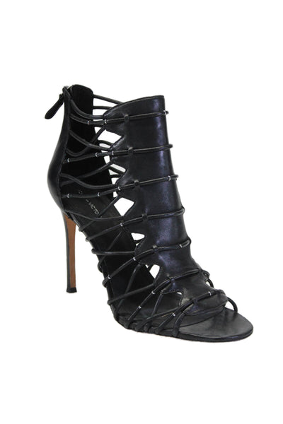 Pour la Victoire Womens Leather Strappy Stiletto Heel Sandals Black Size 8.5