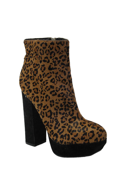 Dolce Vita Womens Animal Print Platform Ankle Boots Brown Black Size 8 Medium