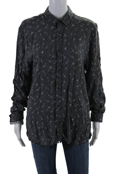 The Kooples Women's Button Down Collared Long Sleeves Printed Shirt Black Size L