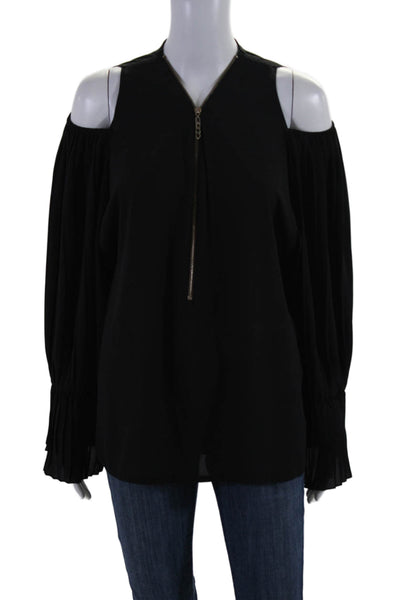 Briefly Women's Quarter Zip Cold Shoulder Long Sleeves Blouse Black Size 1