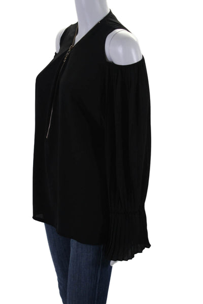 Briefly Women's Quarter Zip Cold Shoulder Long Sleeves Blouse Black Size 1