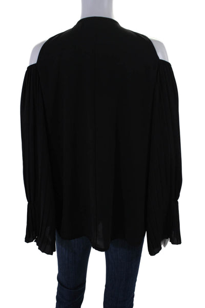 Briefly Women's Quarter Zip Cold Shoulder Long Sleeves Blouse Black Size 1