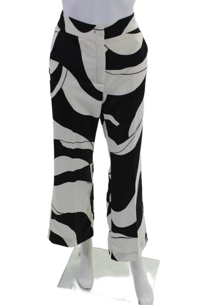 Marella Womens Zip Front Flare Leg Abstract Pants Black White Size 8