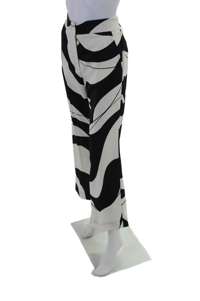 Marella Womens Zip Front Flare Leg Abstract Pants Black White Size 8