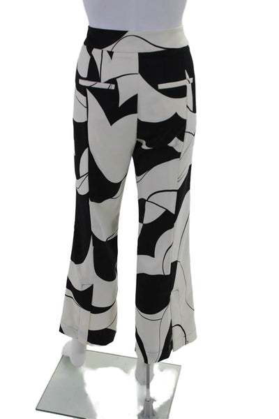 Marella Womens Zip Front Flare Leg Abstract Pants Black White Size 8