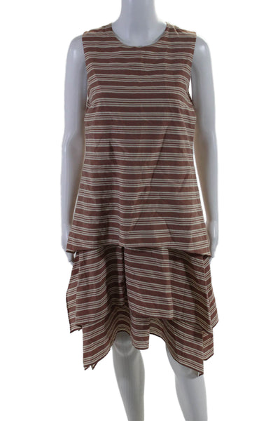 Brunello Cucinelli Womens Sleeveless Scoop Neck Striped Dress Beige Medium