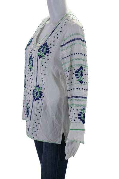 Ecru Womens V Neck Long Sleeve Embroidered Blouse White Size Medium