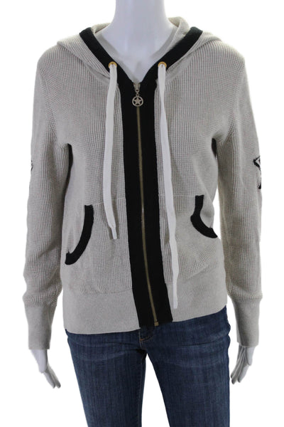 Label + Thread Womens Long Sleeve Thick Knit Zip Front Hoodie Beige Small