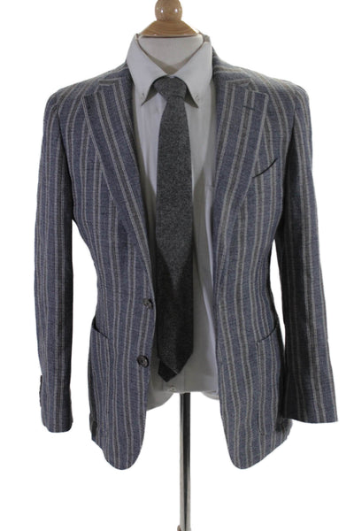 Collection Corneliani CC Mens Striped Blazer Blue Grey Cotton Size 46 Regular