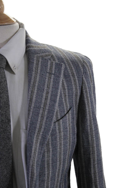 Collection Corneliani CC Mens Striped Blazer Blue Grey Cotton Size 46 Regular