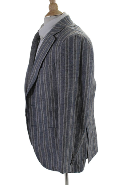 Collection Corneliani CC Mens Striped Blazer Blue Grey Cotton Size 46 Regular