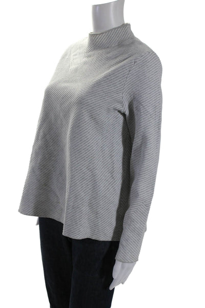 COS Womens Long Sleeve Mock Neck Striped Tight Knit Sweater Gray Medium