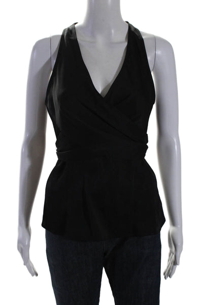 Theory Womens Black V-neck Fauz Wrap Sleeveless Tie Back Blouse Top Size 4