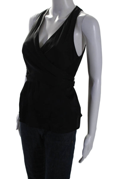 Theory Womens Black V-neck Fauz Wrap Sleeveless Tie Back Blouse Top Size 4