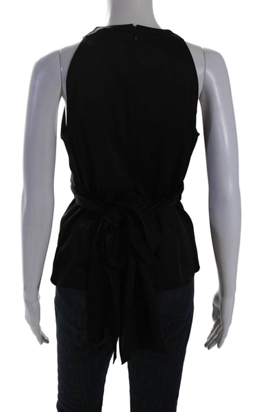 Theory Womens Black V-neck Fauz Wrap Sleeveless Tie Back Blouse Top Size 4