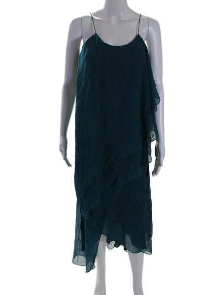 Haute Hippie Womens Spaghetti Strap Tiered Maxi Gown Dark Teal Size S