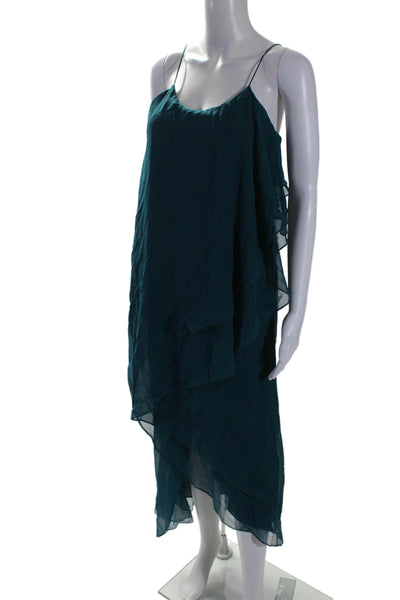 Haute Hippie Womens Spaghetti Strap Tiered Maxi Gown Dark Teal Size S