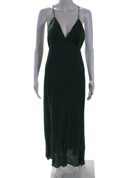 Haute Hippie Womens V Neck Spaghetti Strap Slit Slip Dress Green Size M