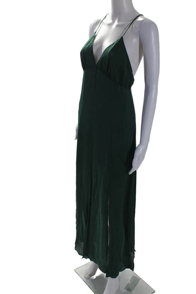 Haute Hippie Womens V Neck Spaghetti Strap Slit Slip Dress Green Size M