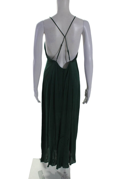 Haute Hippie Womens V Neck Spaghetti Strap Slit Slip Dress Green Size M