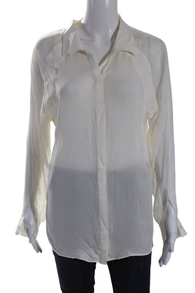 Haute Hippie Womens Long Sleeve Sheer High Low Button Down Blouse White Size M