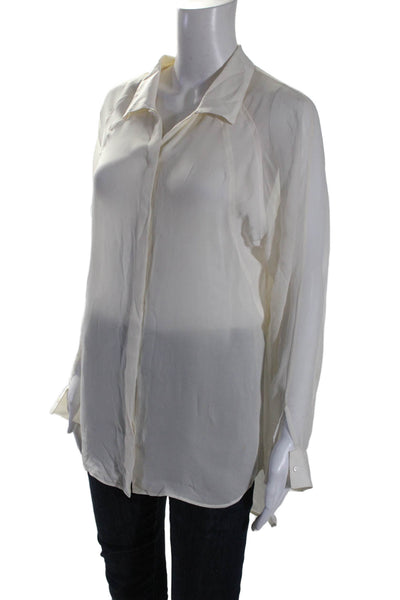 Haute Hippie Womens Long Sleeve Sheer High Low Button Down Blouse White Size M