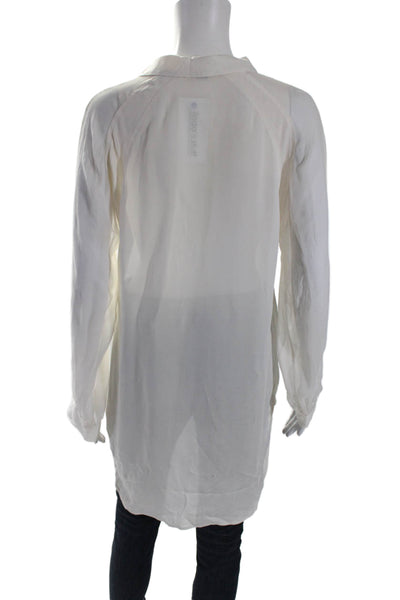 Haute Hippie Womens Long Sleeve Sheer High Low Button Down Blouse White Size M