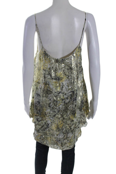 Haute Hippie Womens Metallic Floral Print Sleeveless High Low Blouse Gold Size M