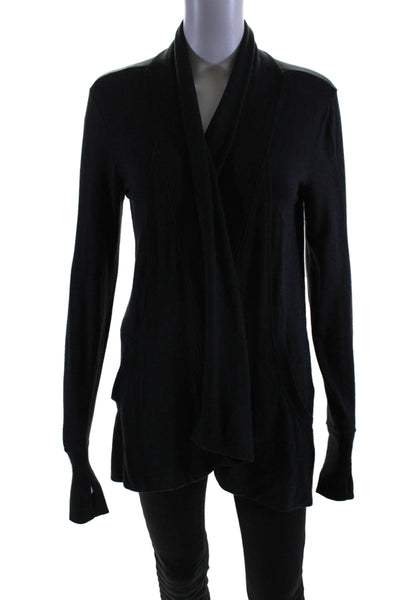 Athleta Womens Ribbed Medium Knit Open Front Cardigan Sweater Black Size XXS